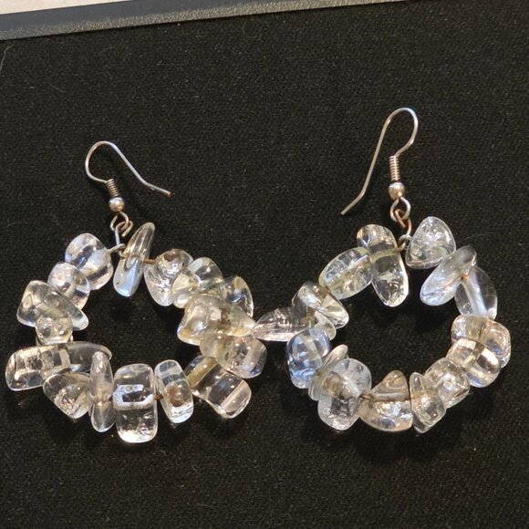 Clear Quartz Beaded Hoop Earrings With Silver-Tone Hooks - Picture 1 of 3